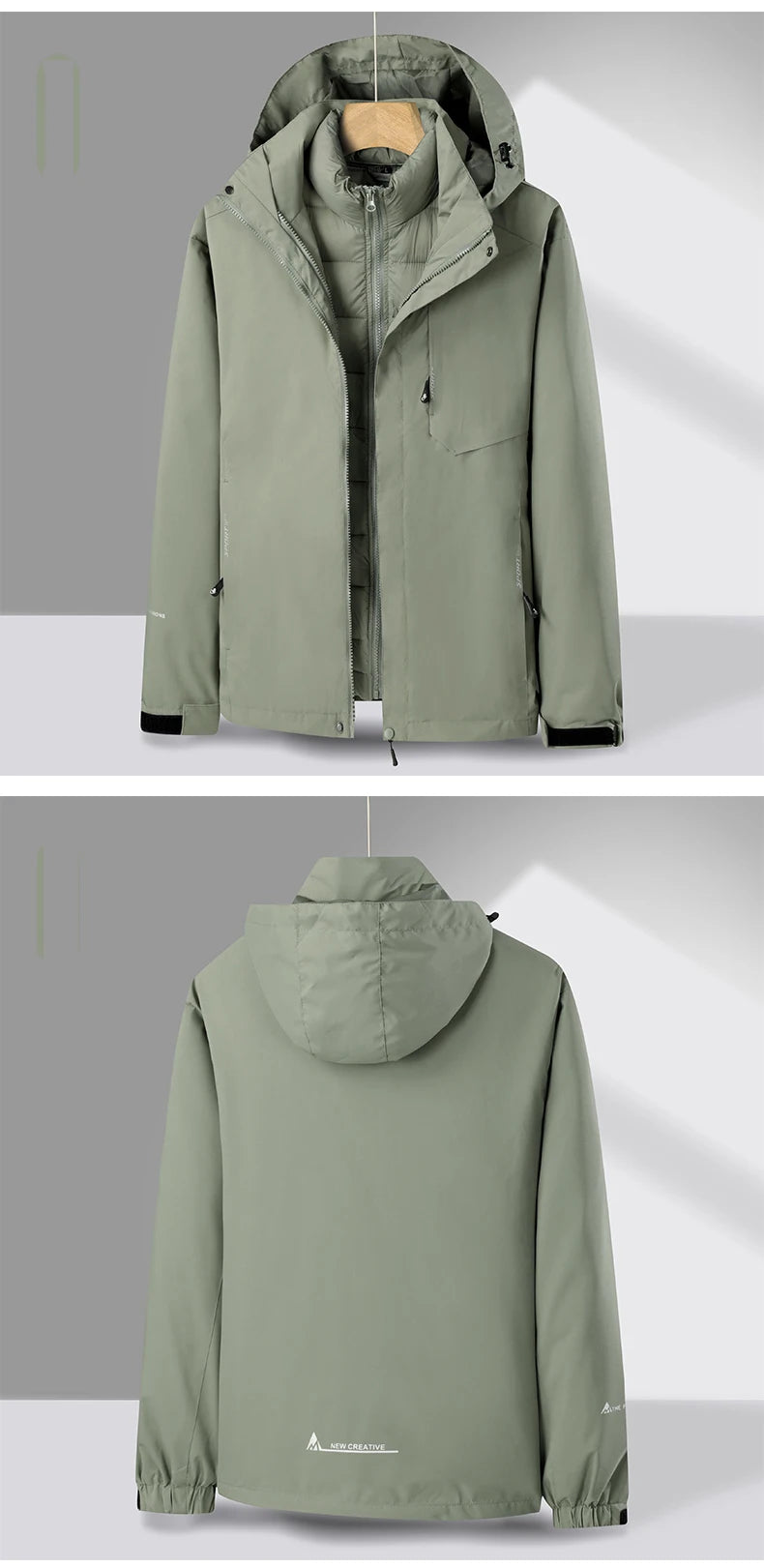 Men's 3 In 1 Thick Hiking Jacket Down Cotton Waterproof Winter Windbreaker Outdoor Warm Camping Jacket Windproof Coat