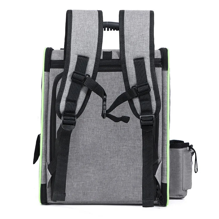 I YAN expandable cat carrier backpack with shade cover and breathable mesh, designed for travel with cats or small dogs.