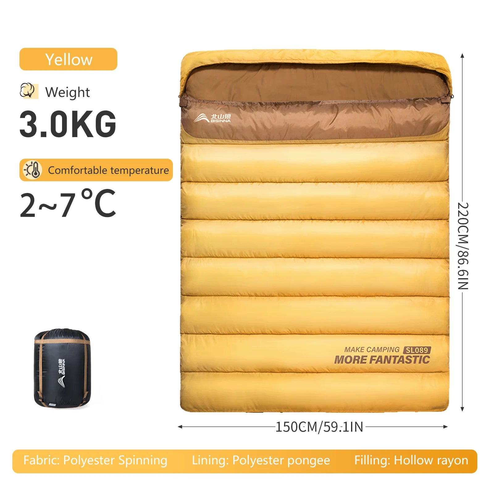 2 Person Camping Sleeping Bag Four Seasons Portable Winter Sleeping Bag for Outdoor Camp Travel Hiking