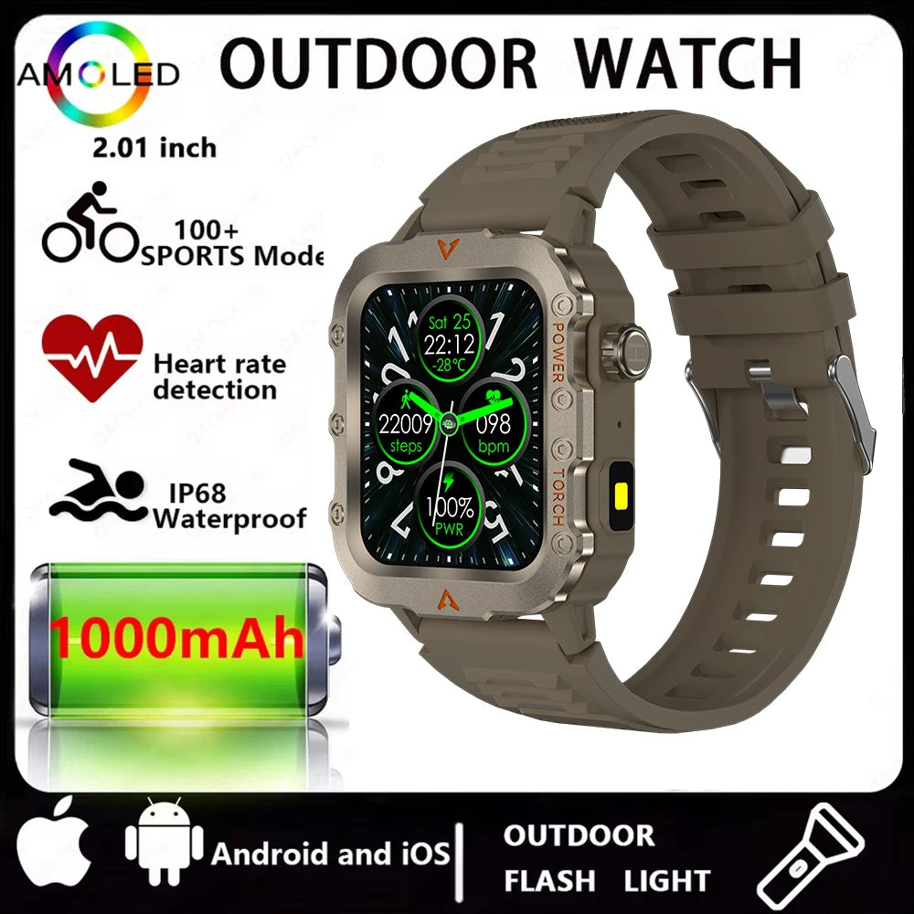 Men Smart Watch Bluetooth Call Sleep Heart Rate Health Monitor Outdoor LED Flashlight Waterproof Sports Watche For Android IOS