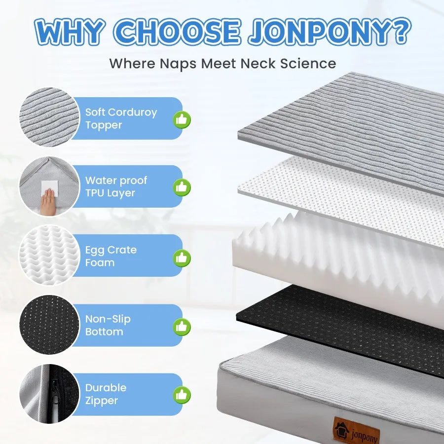 Large orthopedic dog bed by I YAN with egg crate foam and washable waterproof cover, providing comfortable support for big dogs.