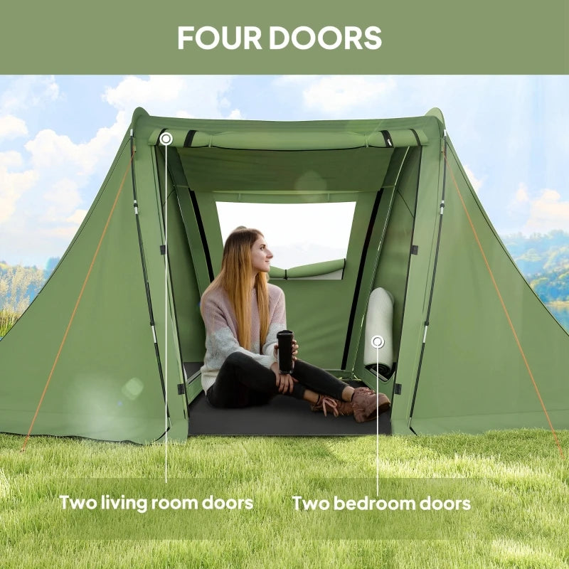3 Man Camping Tent with Living Area and 2 Bedrooms,3000mm Waterproof Family Tent with Sewn-in Groundsheet,Green  ﻿