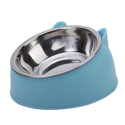 Set of 1/2/5 stainless steel cat and dog feeding bowls with inclined design for easy eating and drinking, by I YAN.