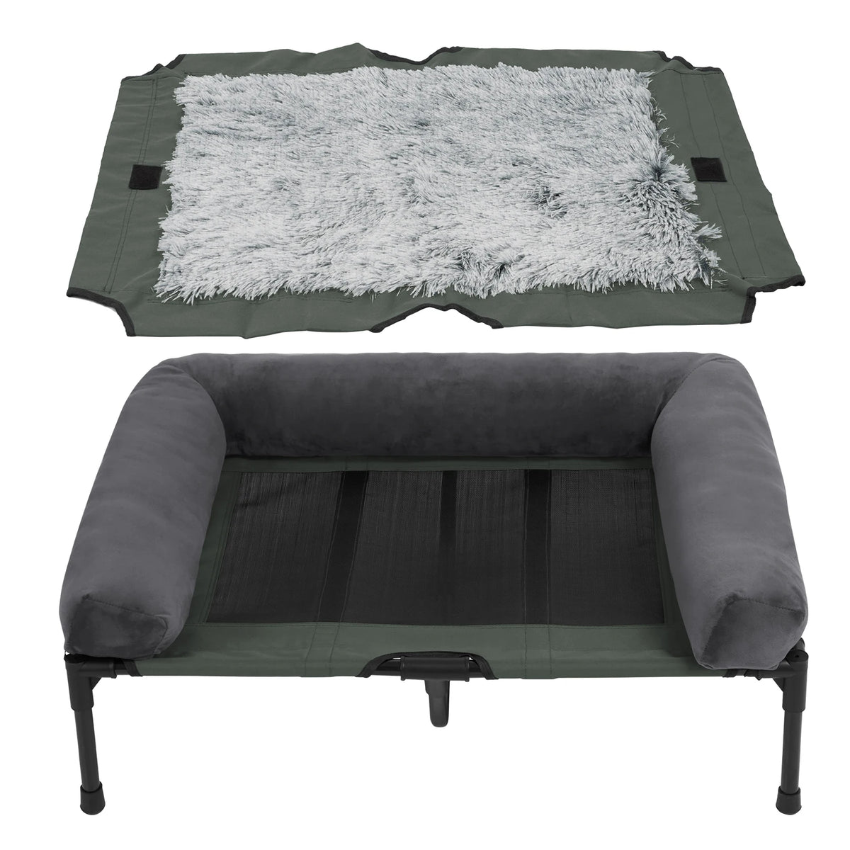 I YAN outdoor indoor elevated dog bed for large dogs, featuring breathable mesh, cooling design, plush bolster, and raised cot style.