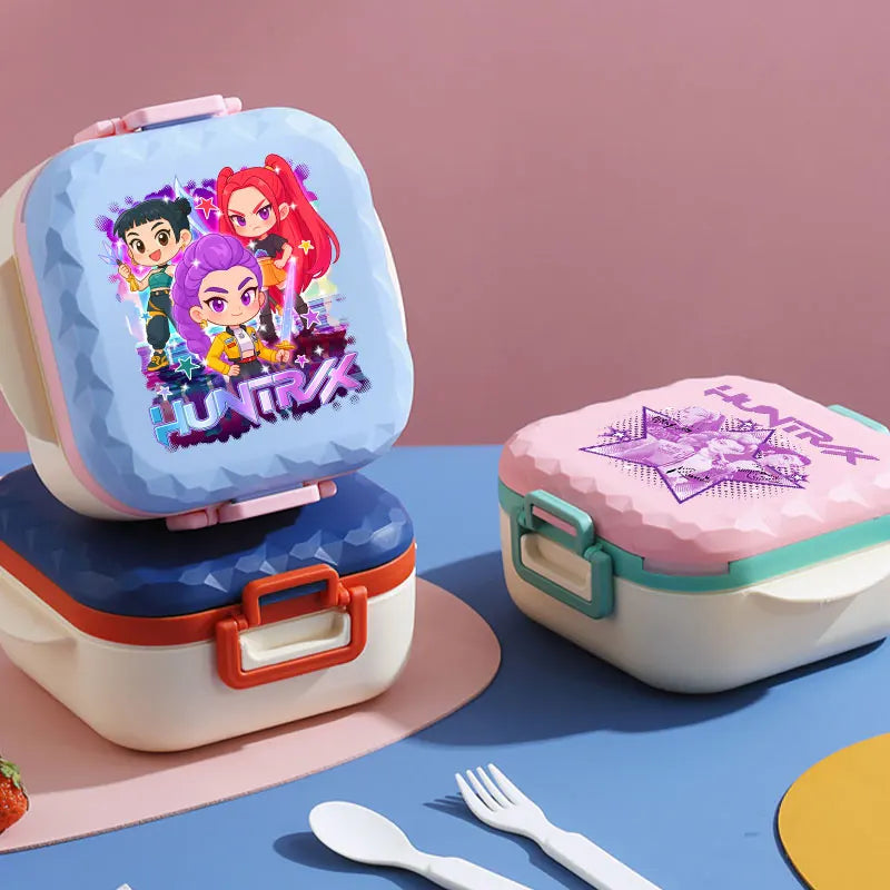 800ml I YAN KPop lunch box with spoon and fork, microwave-safe, BPA-free, portable for students and office workers