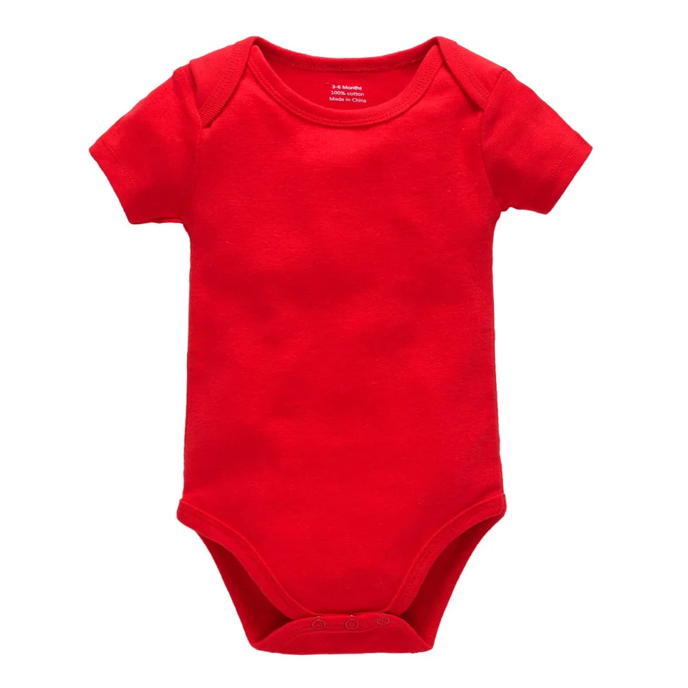 Three solid white short sleeve cotton baby bodysuits for boys and girls, suitable for ages 0-24 months, by I YAN.