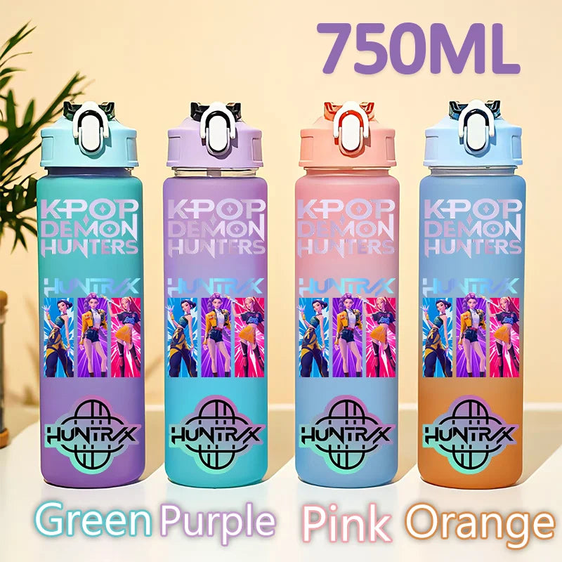 kpop 750ML Demon Hunters Bottle Gourde Gradient Color Water Cup Plastic Drinking Cup gradient straw cup gift