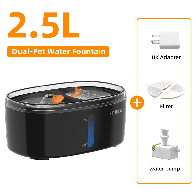 2.5L Dual Bowl Cat Water Fountain Ultra Quiet