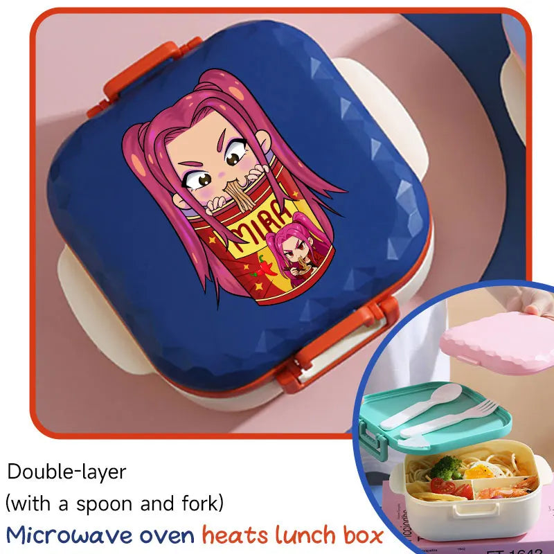 800ml I YAN KPop-themed microwave-safe lunch box with spoon and fork, BPA-free, portable for students and office workers