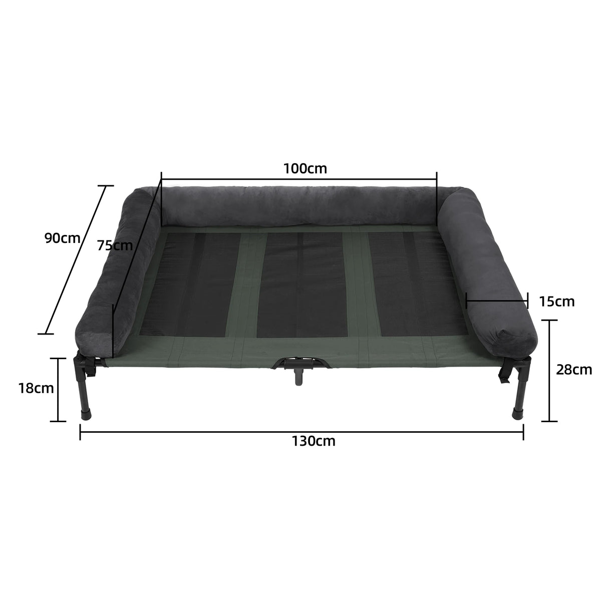 I YAN outdoor raised dog bed for large dogs, cooling elevated cot with plush bolster and breathable mesh fabric.