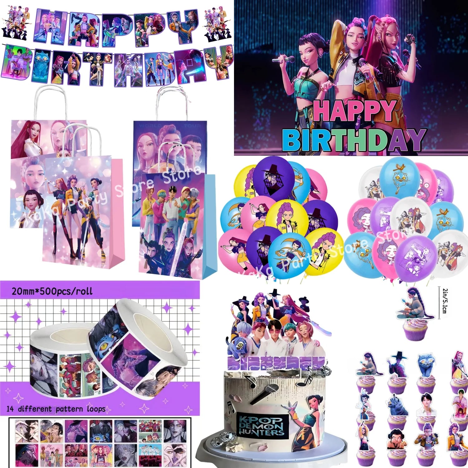 kpop Hunter Birthday Decoration Kpop Demon Hunters Birthday Bags Banner Anime Stickers K Pop Demon Hunters kit Party Favours