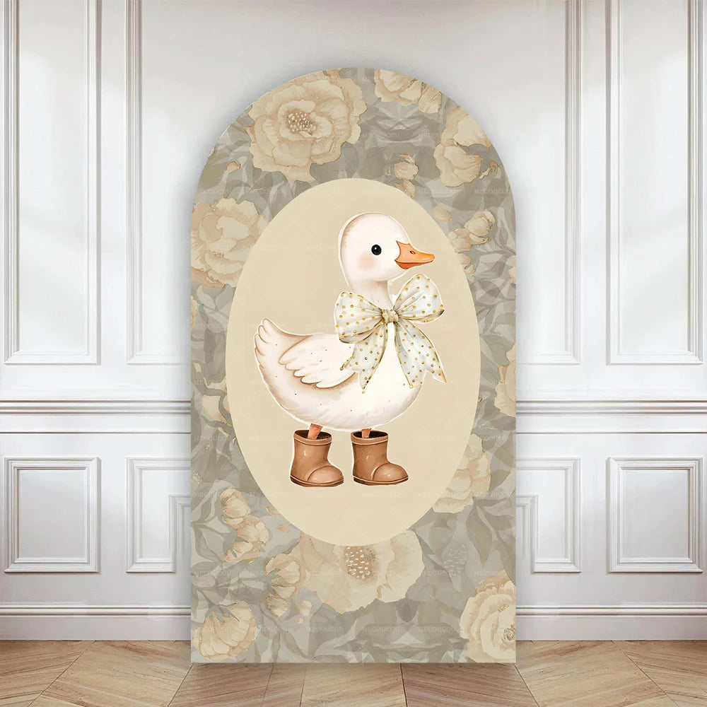 Cartoon big white goose bow arch background customizable baby one-year-old babyshower decorativebackground double-sided printing