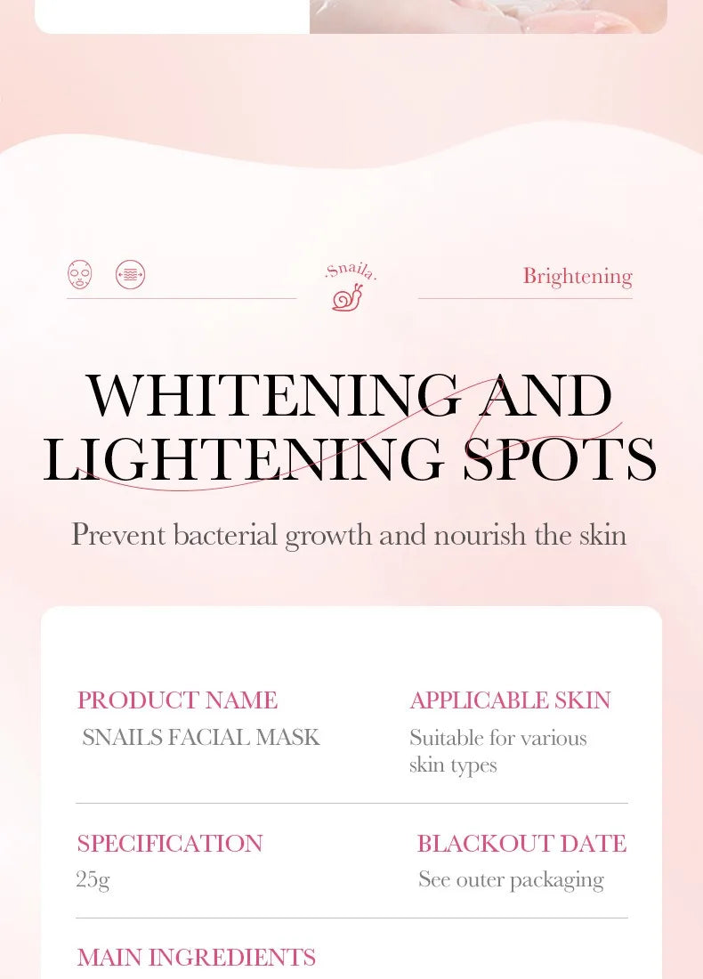 5/10 PCS Korean Snail Mucin Sheet Mask Hydrating Repair Brightening Anti-Aging Wrinkle Moisturizing Gel Face Mask for All Skin