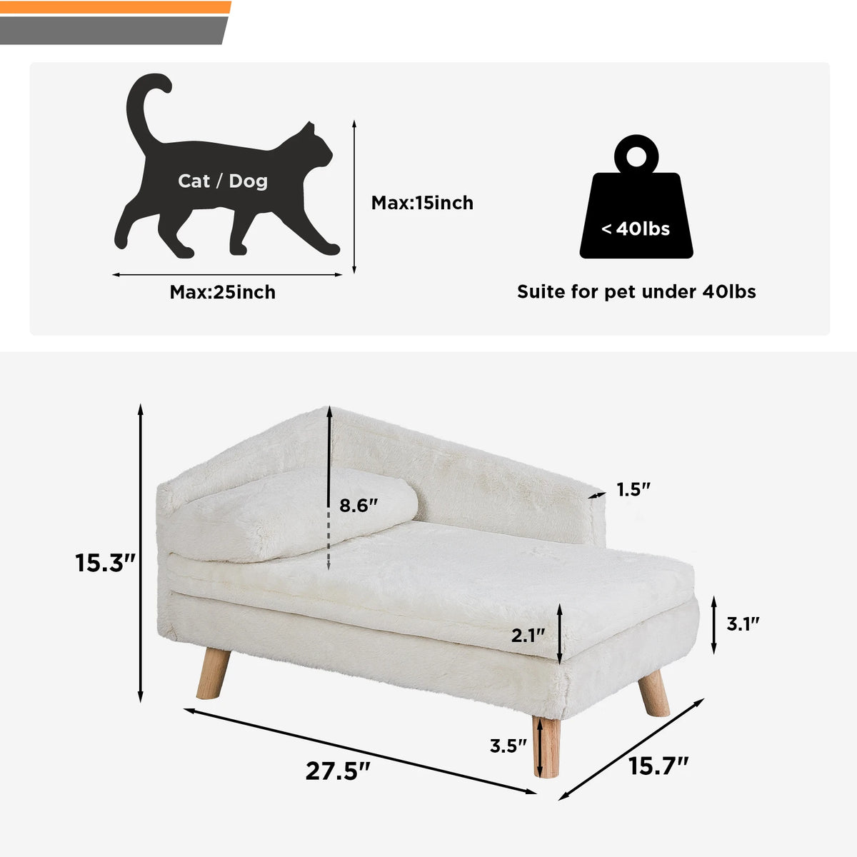 Elevated Nordic pet stool bed with cozy pad and waterproof fabric, sturdy wood legs for small dogs and kittens, by I YAN.