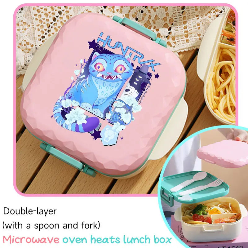 I YAN 800ml BPA-free KPop-themed lunch box with spoon and fork, microwave-safe, portable for students and office workers.