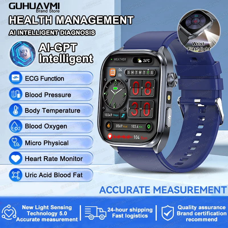 2025Nursing Level Uric Acid Blood lipids Smart Watch Men Blood Pressure ECG+PPG Clock Body Analysis Voice Call Health Smartwatch