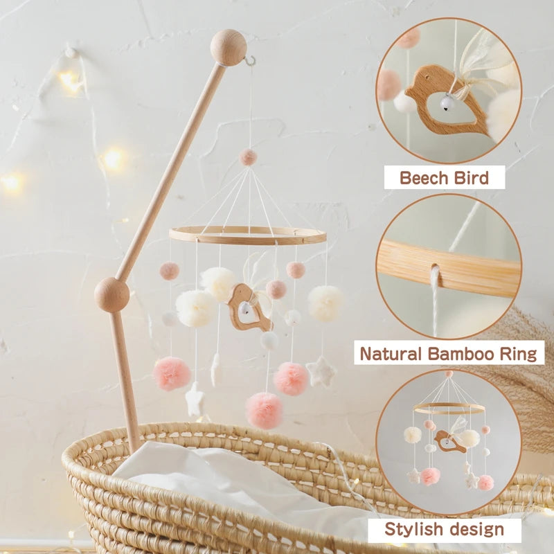Hot Air Balloon Wooden Baby Crib Mobile – Musical Bed Bell & Rattles for Newborns 0–12M - I YAN
