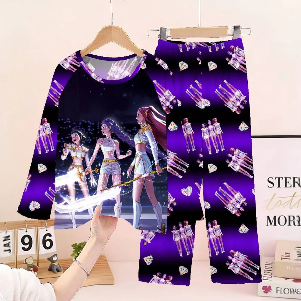 KPop Girls Pyjamas Suit Kids Pajamas Set Long Sleeve Girls Clothing 2pcs Children's Sleepwear Cartoon Boys Nightwear 3-14Y