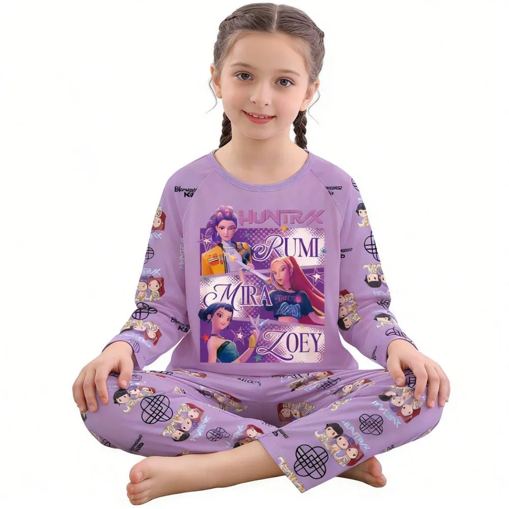 KPop Girls Pyjamas Suit Kids Pajamas Set Long Sleeve Girls Clothing 2pcs Children's Sleepwear Cartoon Boys Nightwear 3-14Y