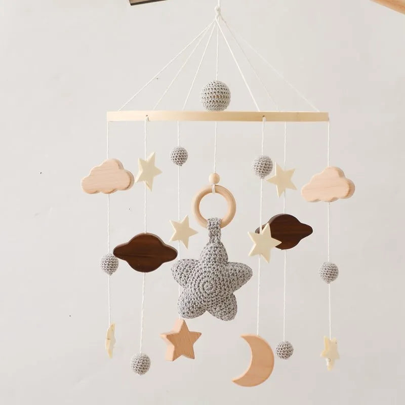 Baby Cloud Crib Mobile with Musical Box – Wooden Rattle Toy for Newborns 0–12M - I YAN
