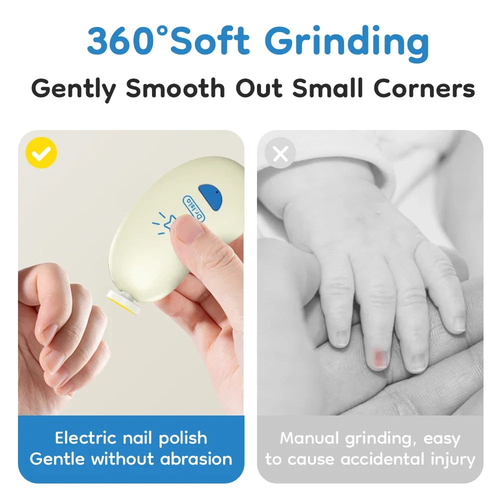 Electric Baby Nail Trimmer Set with LED Light Multi-Functional Nail Trimming Polisher with 6PC Replaceable Polishing Heads