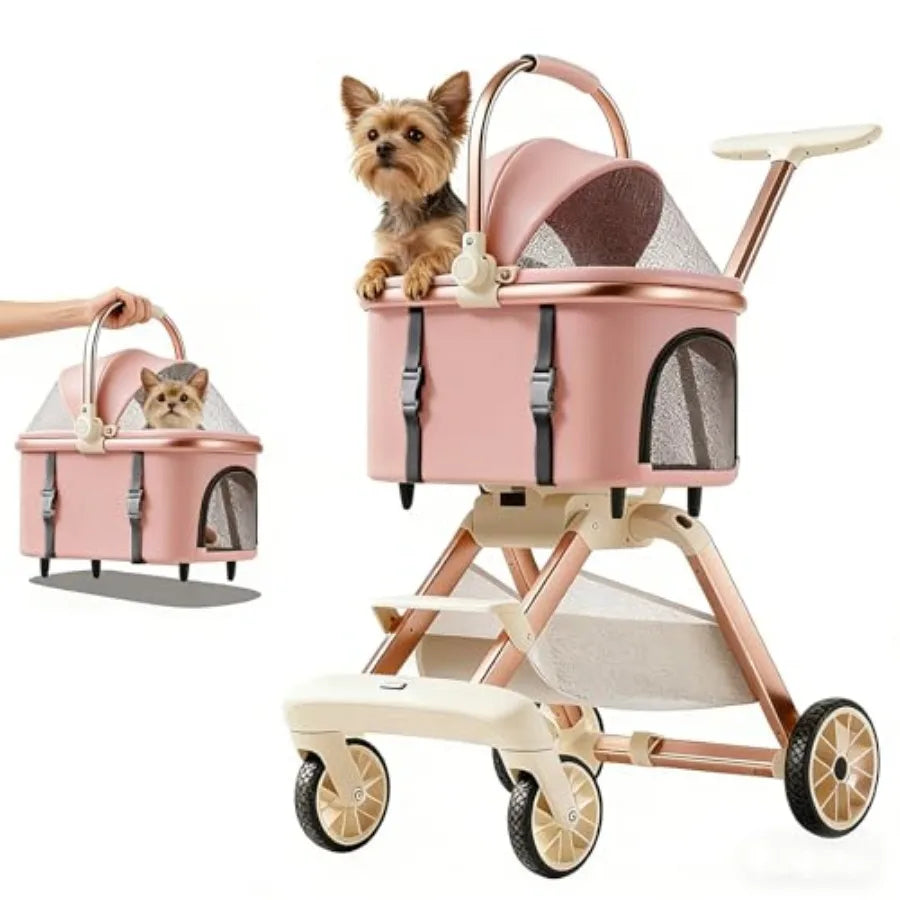 All-Terrain Pet Stroller for Small Medium Dogs and Cats, 20 lbs Capacity - Portable Carrier with One-Touch Brake, Lightweight F