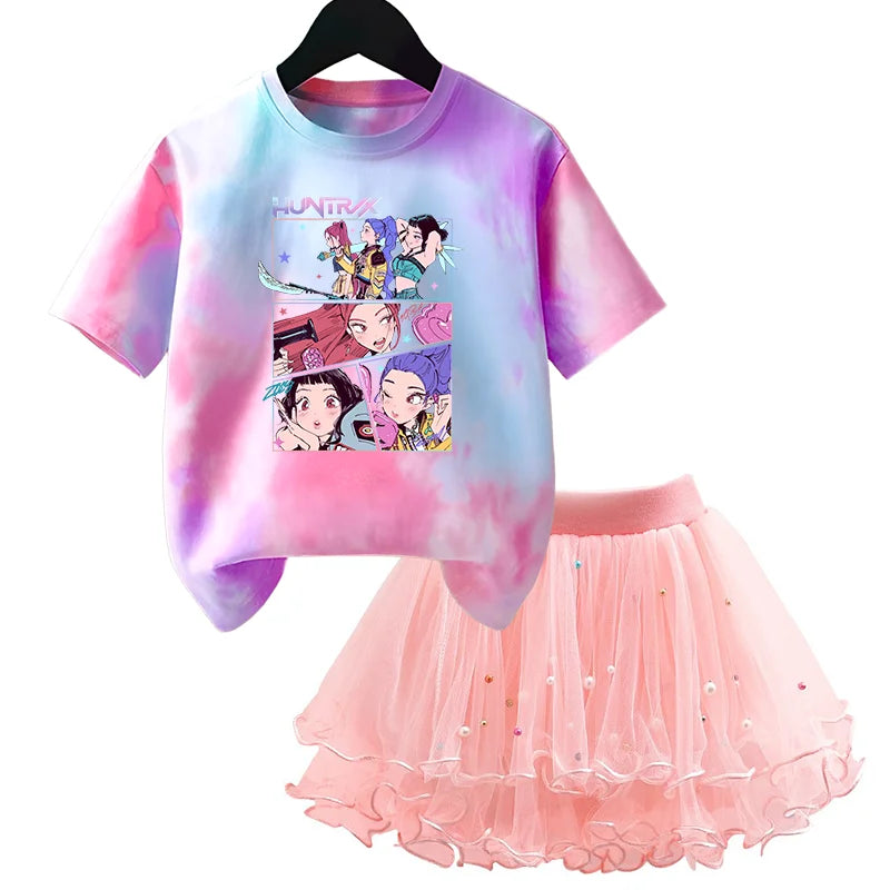 K-Pop Hunters Zoey Mira Rumi Kids T Shirt Summer Girl Outfit T-shirt +Tutu Skirt Princess Clothes Suit Party Clothing Set