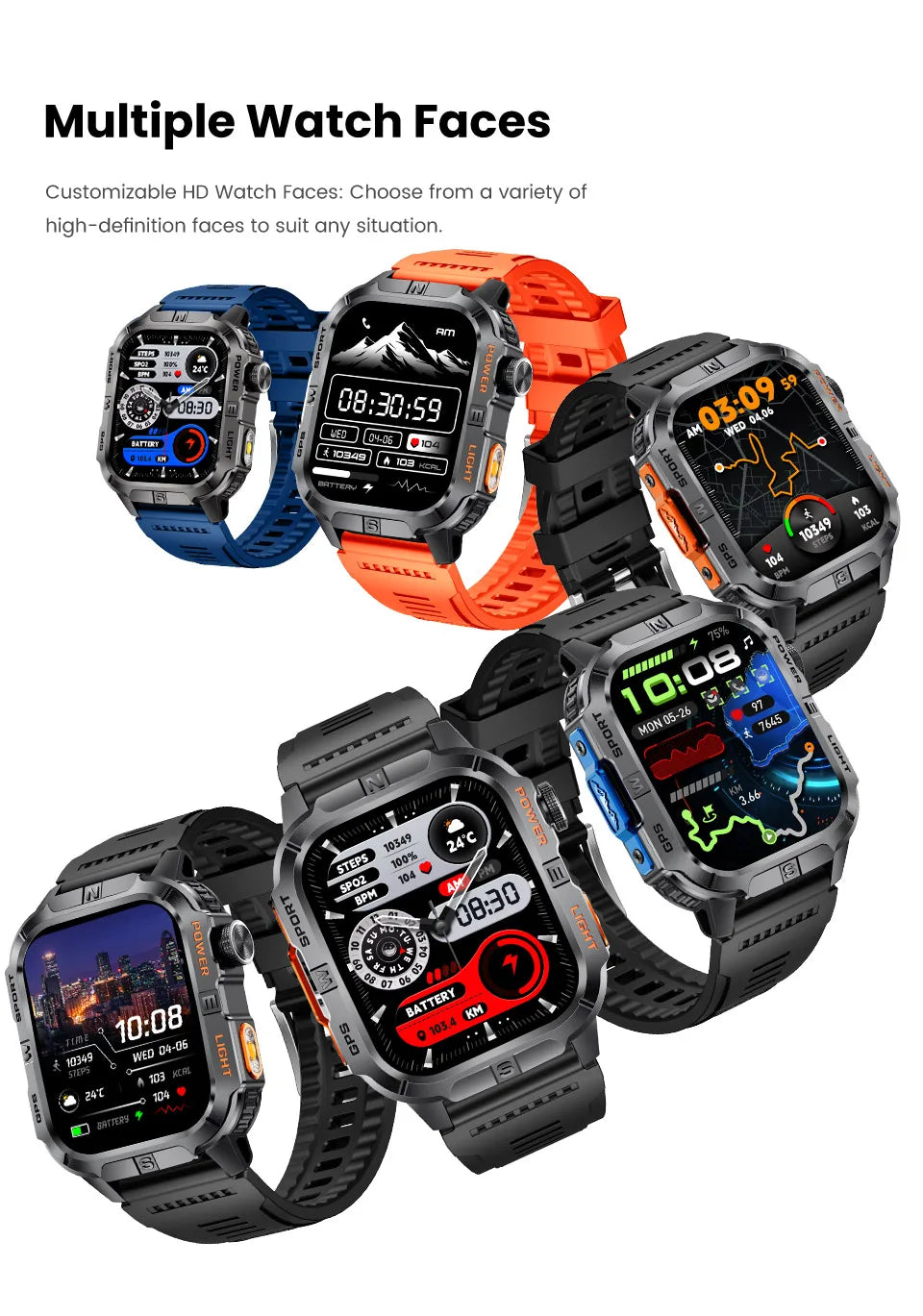 New Dual-Band Satellite GPS Smart Watch Men 2.01'' HD Screen Compass Military Flashlight Watches Waterproof Swim Smart Bracelet