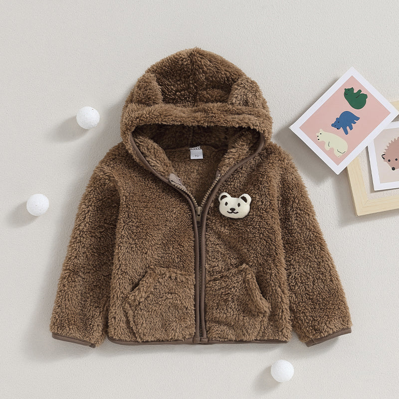 0-24months Unisex Baby Fuzzy Coat 3d Bear Hooded Jacket For Infant Girl And Boy Zipper  Spring Autumn Closure Fleece Outerwear