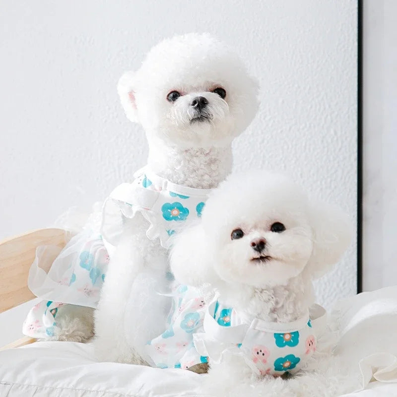 Dog Princess Dress Cute Pet Dog Mesh Dress Kitten Puppy Pet Skirt Dog Summer Dress Bow Lace Korean Poodle Chihuahua Dog Clothes