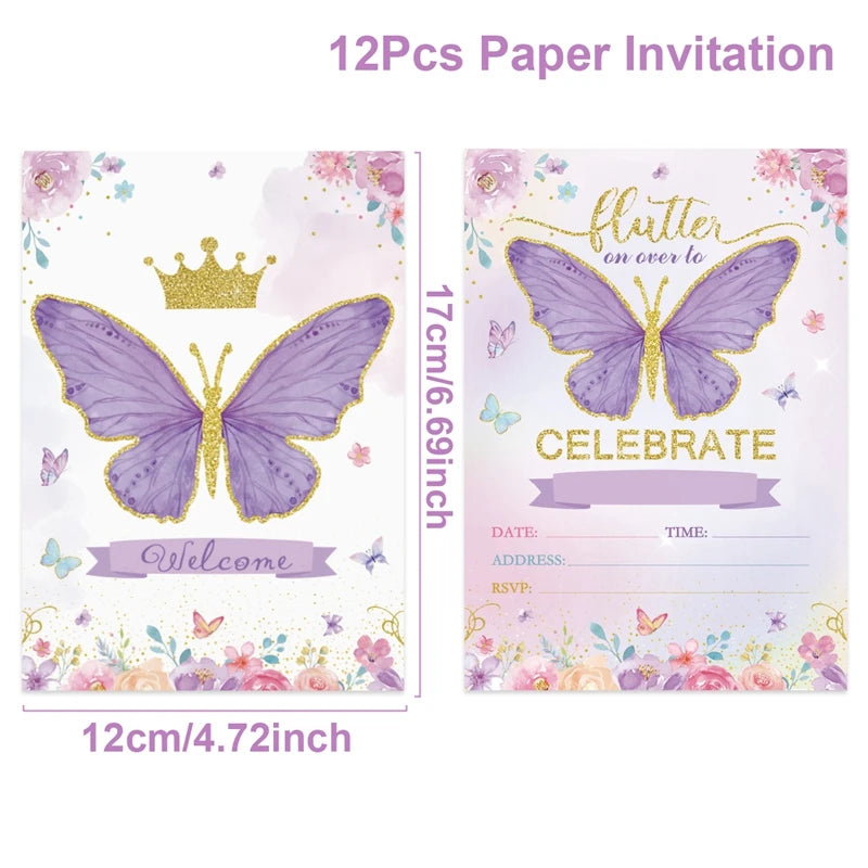 Butterfly Birthday Party Decoration Kids Girls Butterfly Party Disposable Tableware Paper Cup Plate Birthday Baby Shower Party - I YAN