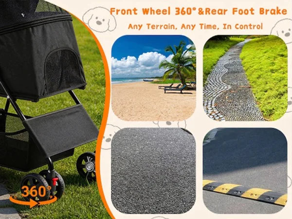 Lightweight Pet Stroller for Small Dogs Foldable 4 Wheel Dog Cat Stroller Portable Travel Pet Pram with Storage Basket