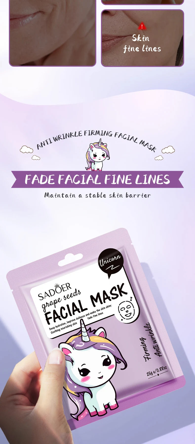 5pcs SADOER Cartoon Fresh Fruit Facial Masks Moisturizing Soothing Brightening Hydrating Face Mask for Facial Skin Care