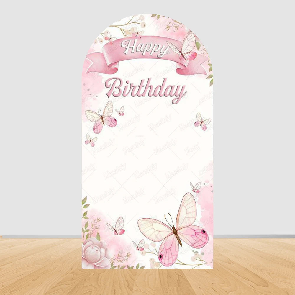 Fairy First Birthday Arch Cover Background Flower Pink Mushroom Door Ballet Girl Baby Shower Party Decor Photo Arch Backdrops