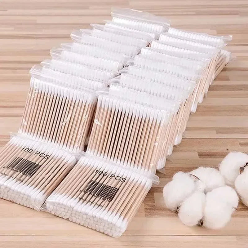 100pcs/Pack 5 Packs Cotton Swabs Double-ended Baby Disposable Cotton Swabs Ear Nose Cleaning Sticks Healthy Cleaning Tools