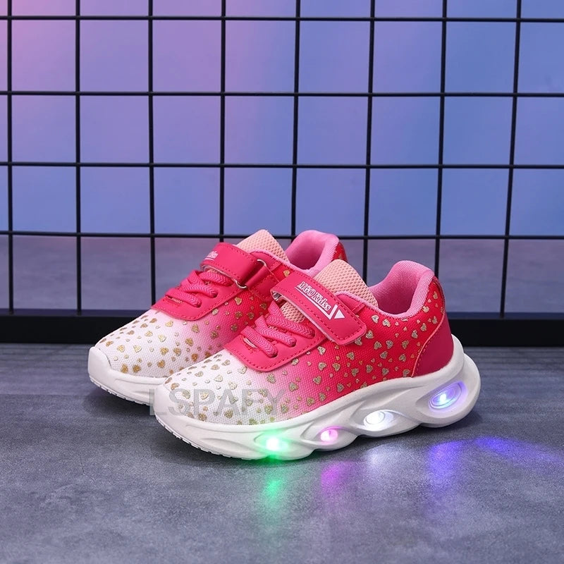 Kpop Demon Hunter LED Light Up Shoes 2026 Spring Autumn Mesh Soft Sole Cartoon Sneakers for Baby Girls Toddlers