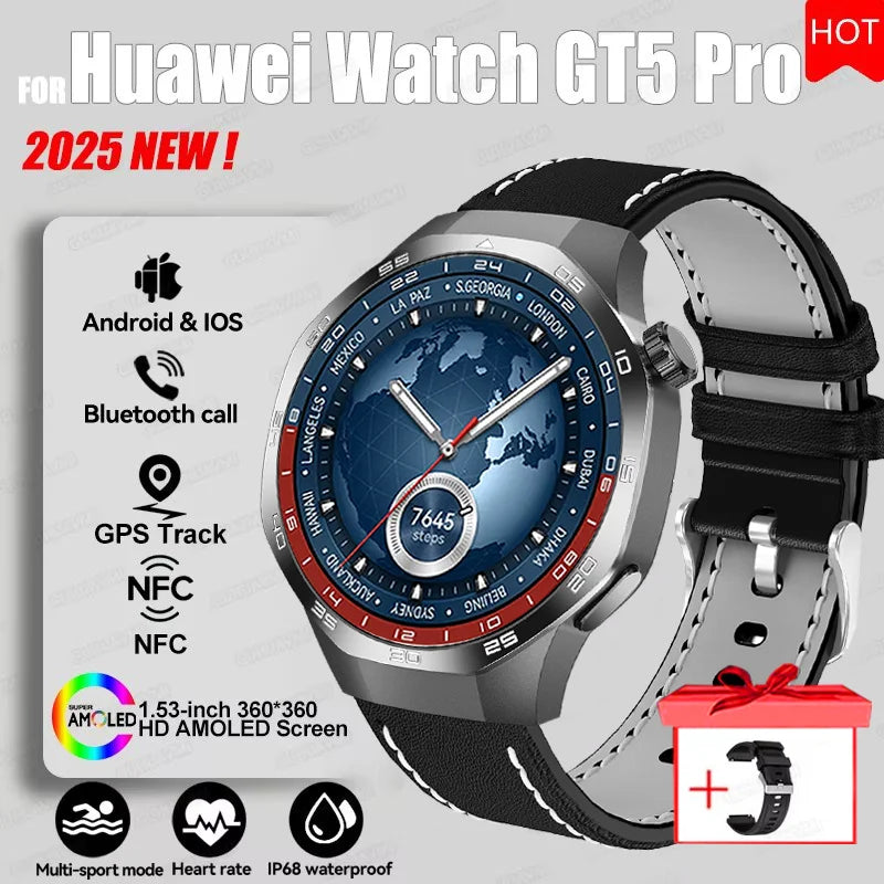 Watch 5 Pro GPS Track Compass Smart Watch Men 360*360 AMOLED Screen NFC BT Call Waterproof Health Monitor Man Smartwatches