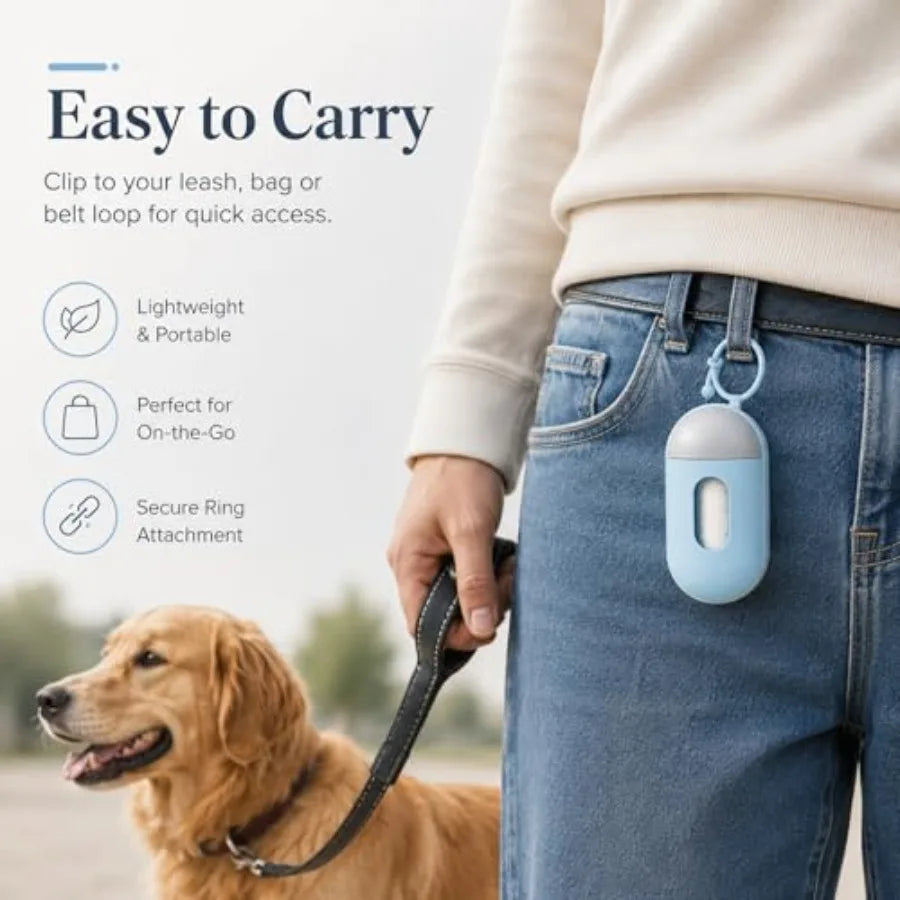 I YAN dog waste bag dispenser and holder for outdoor walks, portable pet poop bag box in black with attached clip