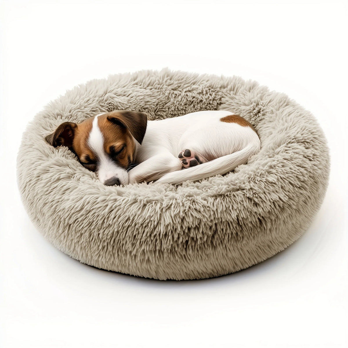 Soft donut-shaped washable dog bed by I YAN, designed for small dogs and cats with a lightweight, machine-friendly, non-slip base.
