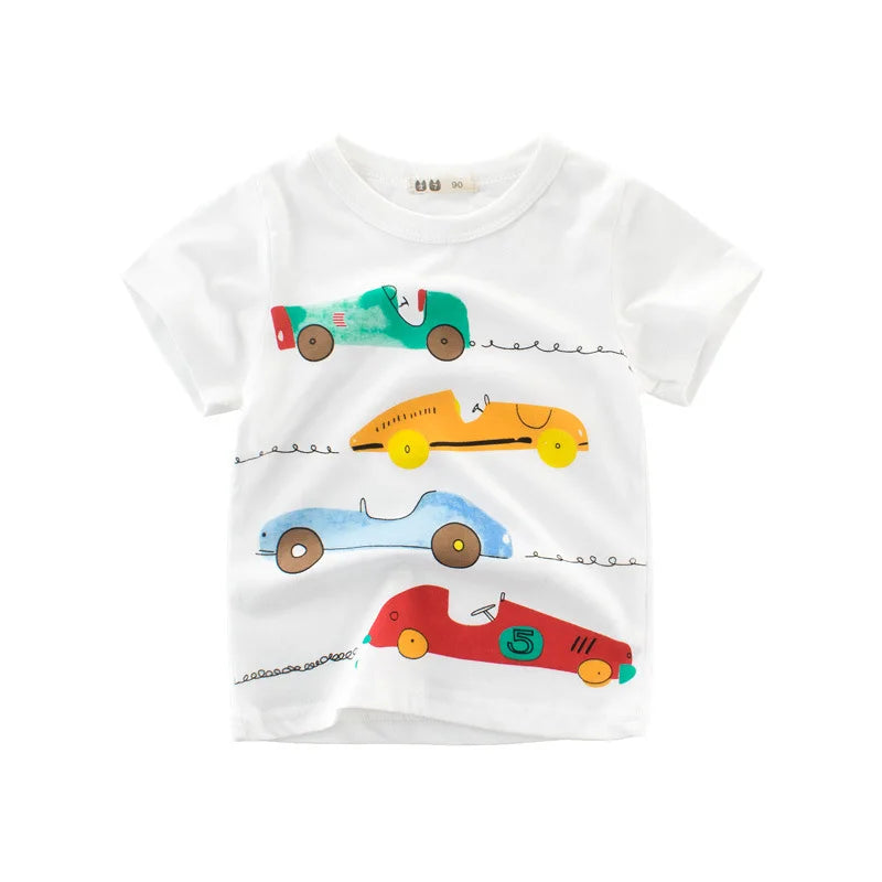 I YAN OLEKID 2025 summer boys' T-shirt with colorful cartoon print, short sleeves, suitable for kids aged 2 to 8 years