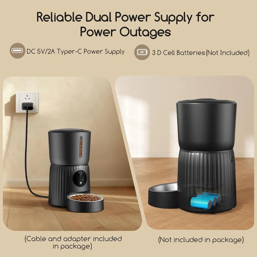 Automatic Cat Feeder with 1080P HD Camera, 5G WiFi Pet Feeder with APP Control, 2-Way Audio, Blockage Sensor for Cats or Small Dogs, 4L