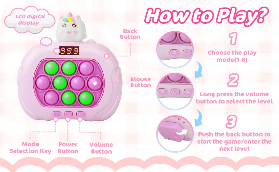 999 Level Electronic Pop Push Quick Push Game Console with LED Display Screen Suitable for Adult and Child Fidget Toy