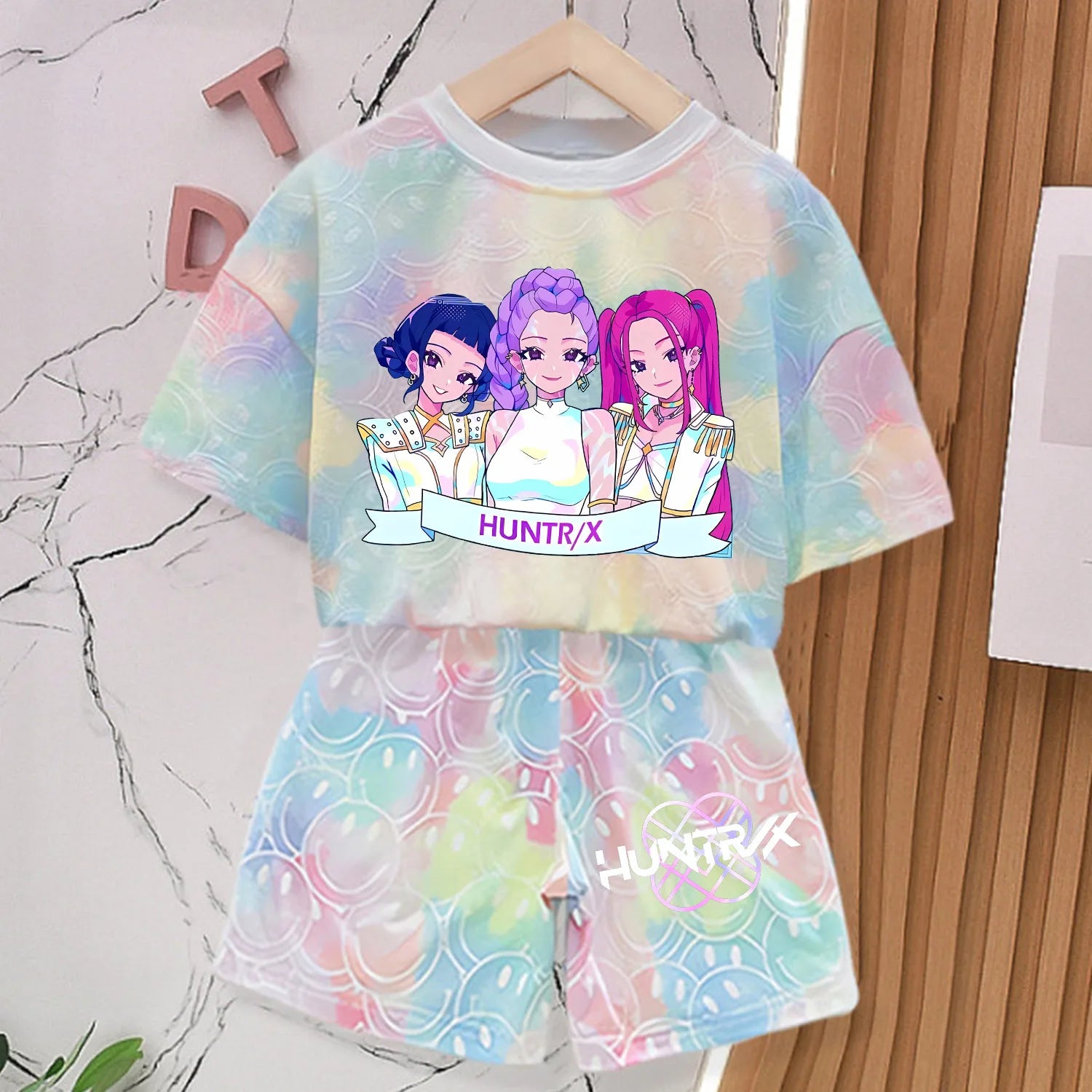 New T-shirt Set for Girls' Summer Clothing with Printed Design, Cartoon Fashion, Comfortable Short Sleeves