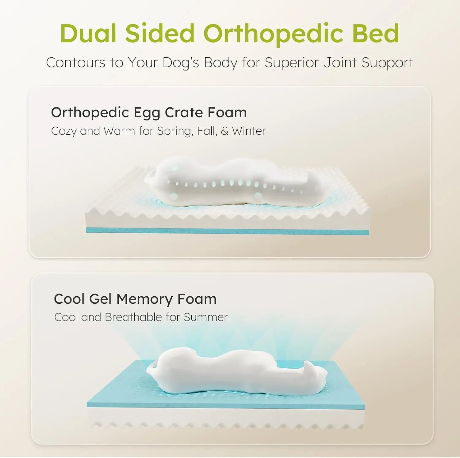 Orthopedic Dog Bed with Cooling Gel Memory Foam, Waterproof, Washable Cover, 42" Pet Sofa, Light Gray