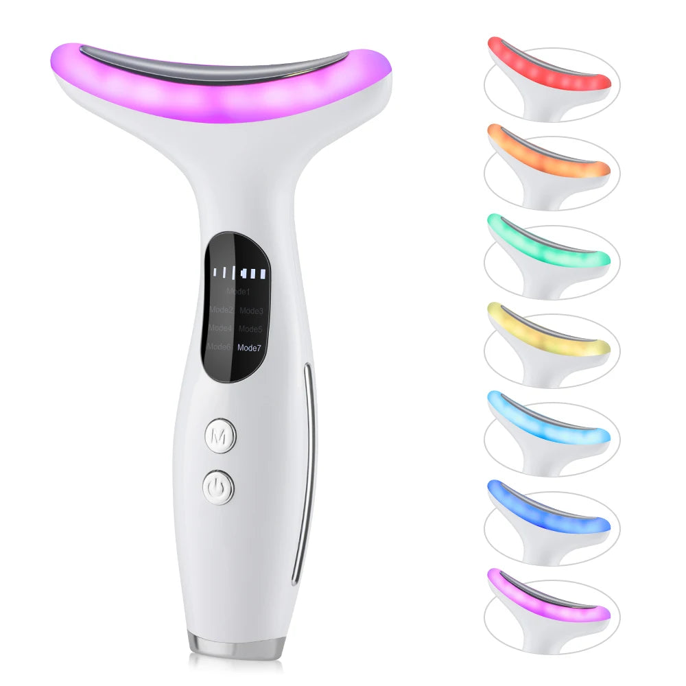 Neck Massager EMS Facial Lift 7 Light Modes Electric Skin Tightening Device LED Photon Therapy Beauty Instrument Anti Wrinkle