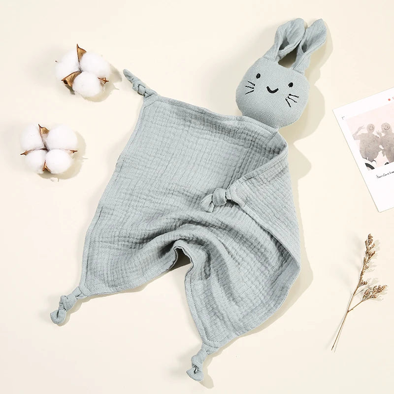 Baby Cartoon Rabbit Muslin Comforter – Soft Cotton Security Blanket & Burp Cloth for Newborns (30×30cm) - I YAN