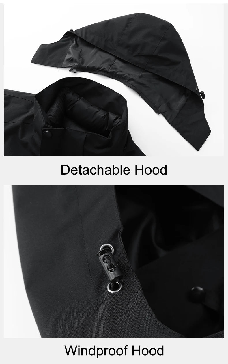 Men's 3 In 1 Thick Hiking Jacket Down Cotton Waterproof Winter Windbreaker Outdoor Warm Camping Jacket Windproof Coat