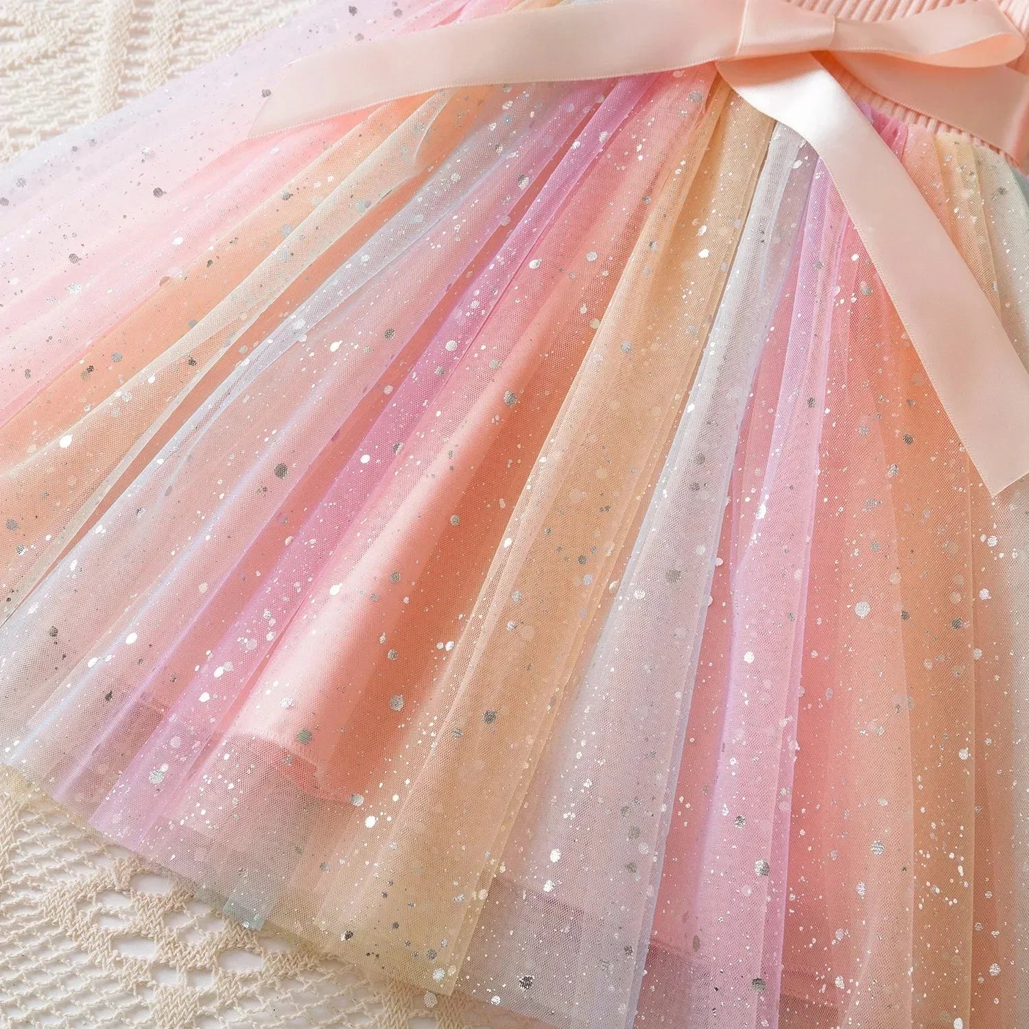 K-Pop Hunters Rainbow Princess Dress for Girls Sequin Birthday Party Mesh Dress for Baby Casual Long Sleeve Girls Dresses 1-5Y
