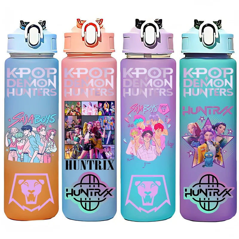 kpop 750ML Demon Hunters Bottle Gourde Gradient Color Water Cup Plastic Drinking Cup gradient straw cup gift