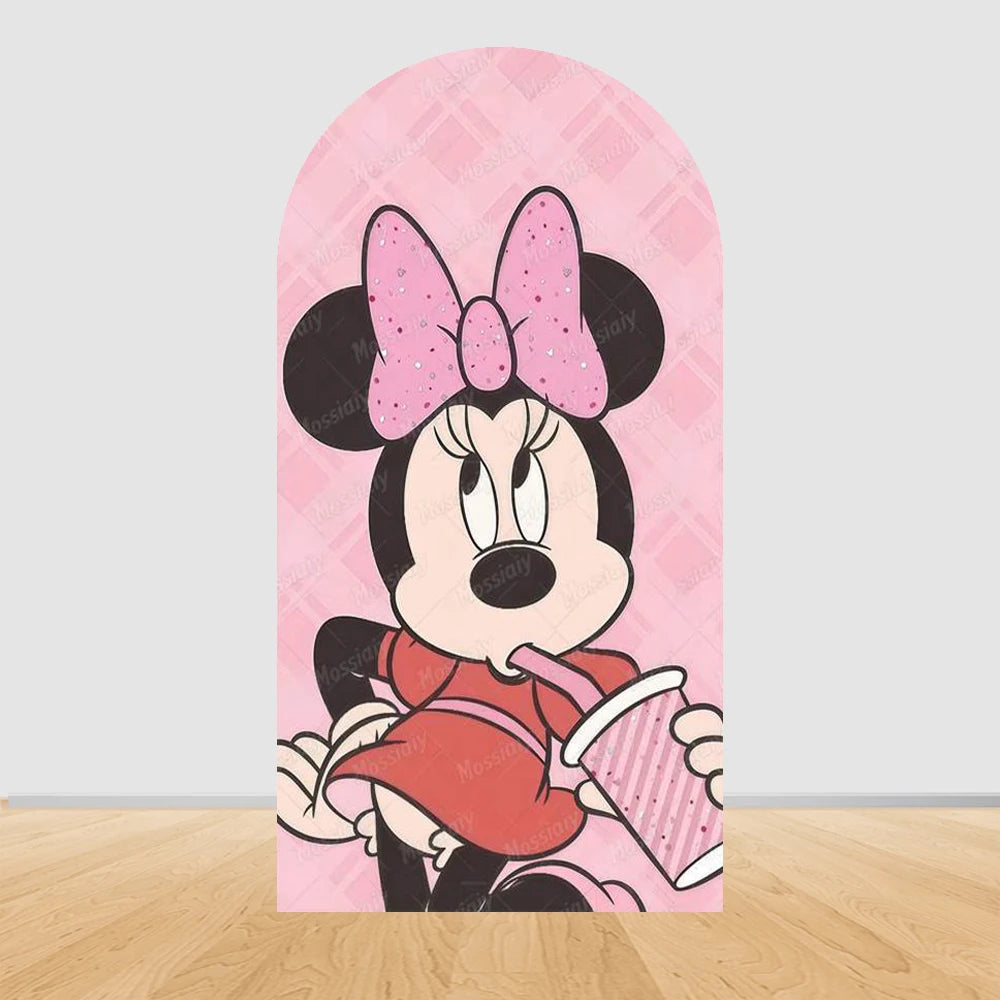 Pink Minnie Arch Background Cover Custom Dot Bow Minnie Photography Backdrop Girl Birthday Party Decoration Portrait Photo Props